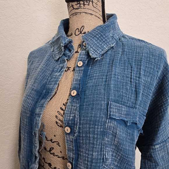 Blue Gauze Button Down Shirt - Picture 2 of 8